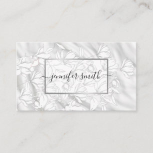 Elegant Floral Flowers Pattern Simple Silver Grey Business Card