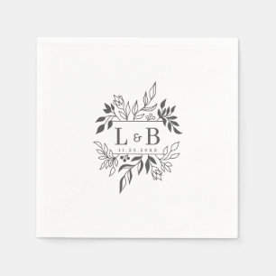 Elegant Floral Foliage Couple Monogram Wedding Napkin