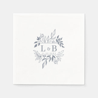 Elegant Floral Foliage Couple Monogram Wedding Napkin