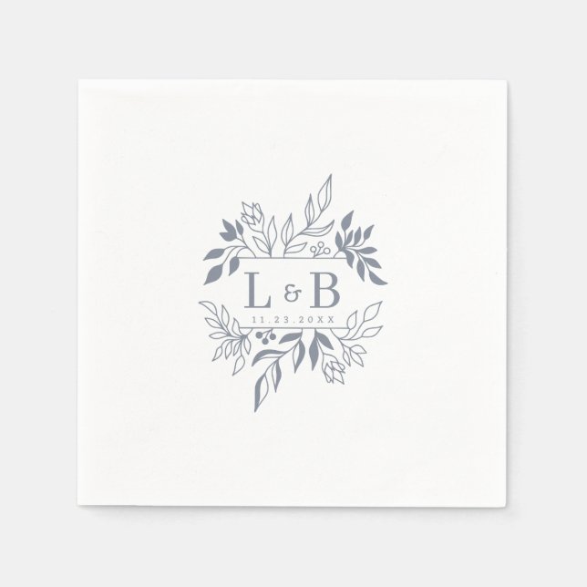 Elegant Floral Foliage Couple Monogram Wedding Napkin (Front)