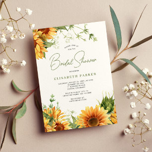 Elegant floral foliage sunflower bridal shower invitation