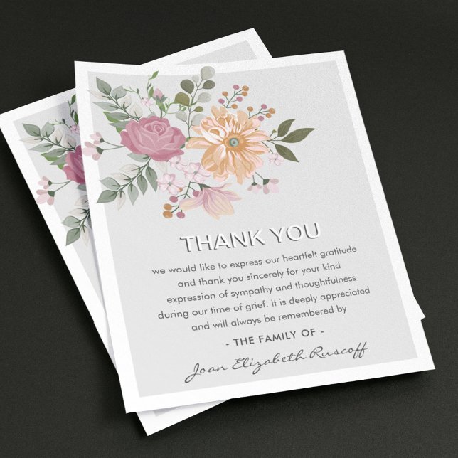 Elegant Floral & Foliage Sympathy Funeral Thank You Card (Creator Uploaded)