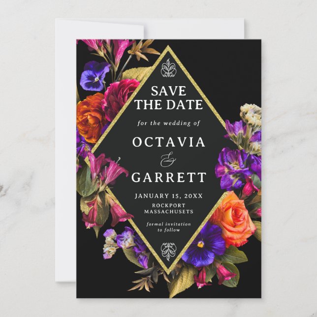 Elegant Floral Formal Purple Red Orange Save The Date (Front)