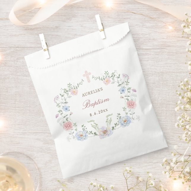 Elegant Floral Frame Baptism Favour Bag (Clipped)