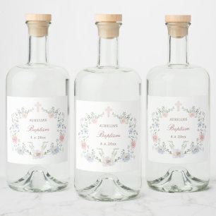 Elegant Floral Frame Baptism Liquor Bottle Label