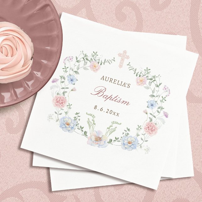 Elegant Floral Frame Baptism Napkin (Creator Uploaded)