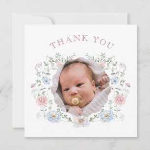 Elegant Floral Frame Baptism Square Thank You Card