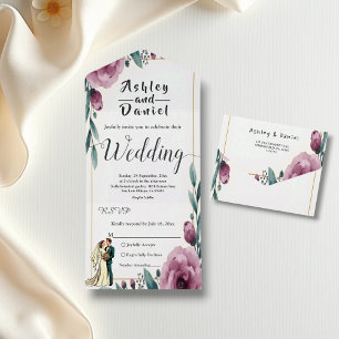 Elegant Floral Frame Bride And Groom Boho Wedding All In One Invitation