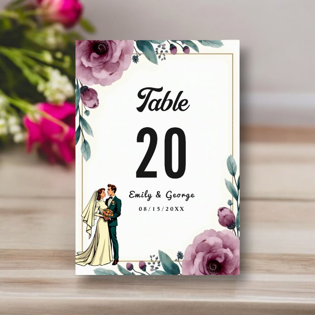 Elegant Floral Frame Bride And Groom Boho Wedding Table Number (Creator Uploaded)