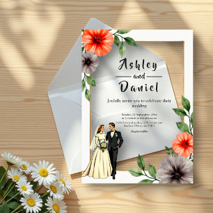 Elegant Floral Frame Bride And Groom Chic Wedding Acrylic Invitations