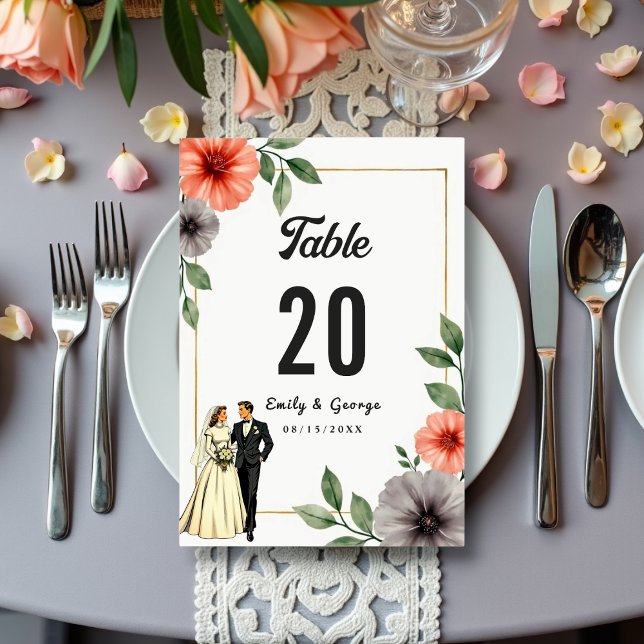 Elegant Floral Frame Bride And Groom Chic Wedding Table Number (Creator Uploaded)