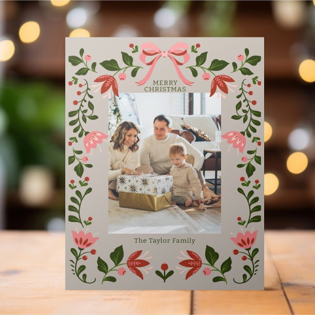 Elegant Floral Frame Christmas Photo Holiday Card (Elegant Floral Frame Christmas Photo Holiday Cards from Ricaso. Add your own photograph and text
)
