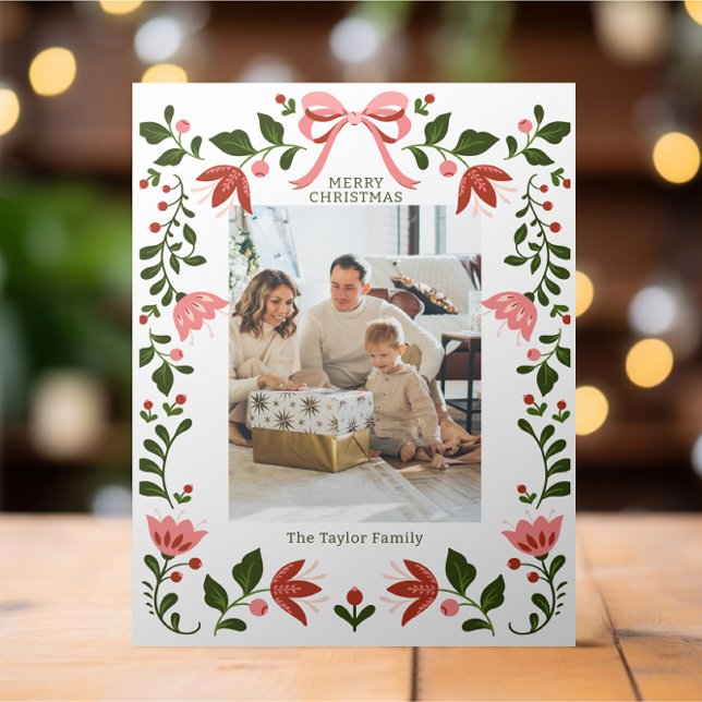 Elegant Floral Frame Christmas Photo Holiday Card (Elegant Floral Frame Christmas Photo Holiday Cards from Ricaso. Add your own photograph and text)