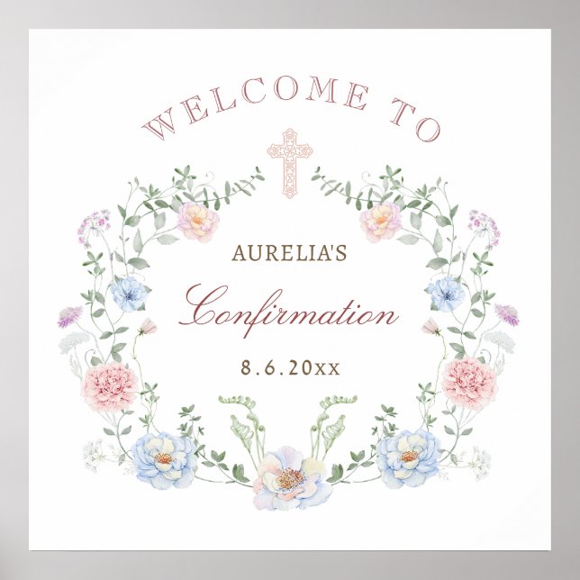 Elegant Floral Frame Confirmation Welcome Poster (Front)