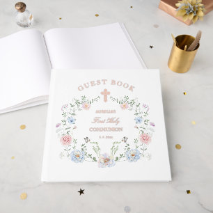 Elegant Floral Frame First Communion Guest Book