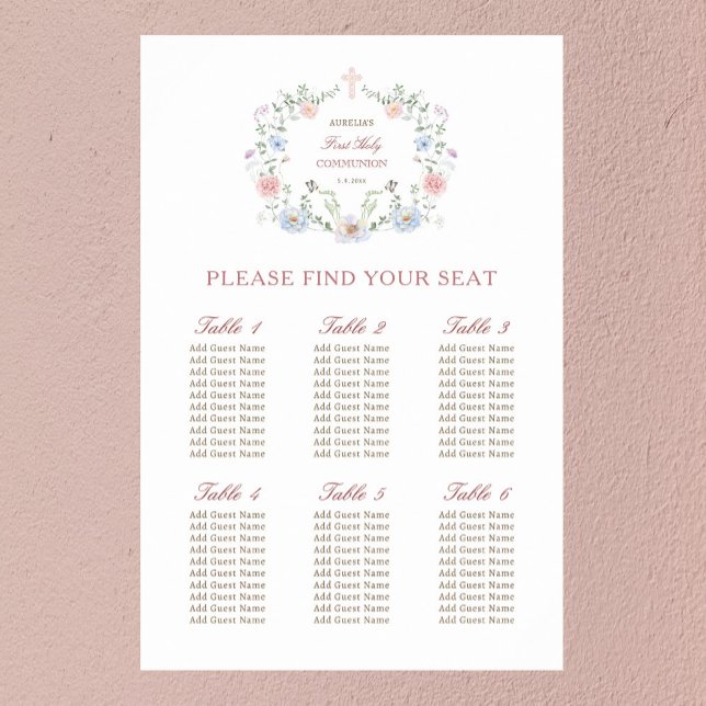 Elegant Floral Frame First Communion Seating Chart (Creator Uploaded)
