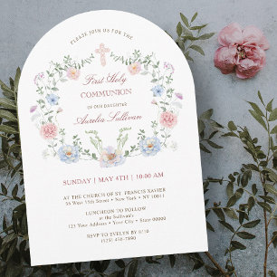 Elegant Floral Frame First Holy Communion Invitation
