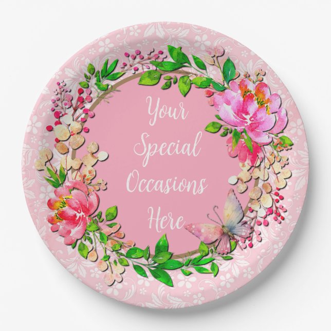 Elegant Floral Frame: for Every Occasion Paper Plate (Front)