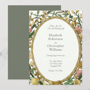 Elegant Floral Frame Golden Yellow Wedding Invitation