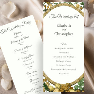 Elegant Floral Frame Golden Yellow Wedding Program
