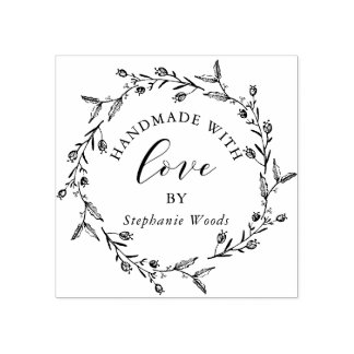 Elegant Floral Frame Handmade with Love Custom Rubber Stamp