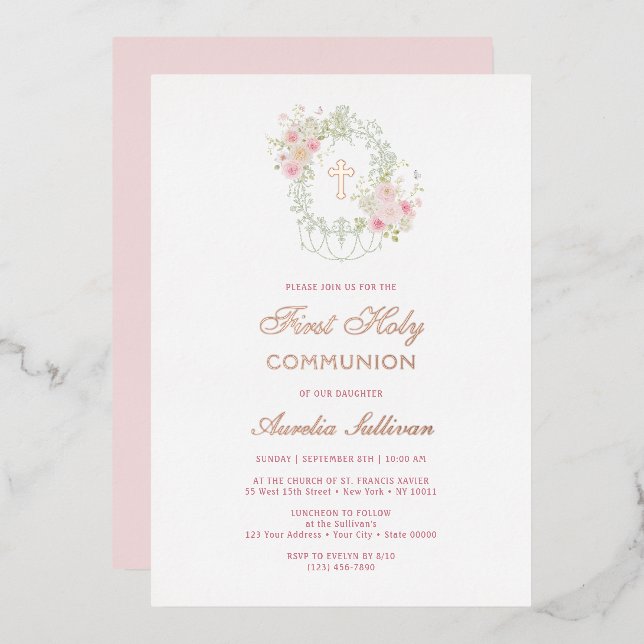 Elegant Floral Frame Holy Cross First Communion (Front/Back)