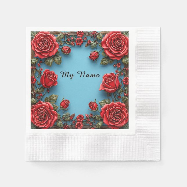 Elegant Floral Frame Napkin (Front)
