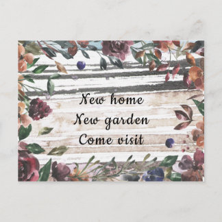 Elegant Floral Frame on Watercolor New Address Postcard
