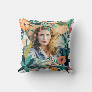 Elegant Floral Frame Personalised Photo  Cushion