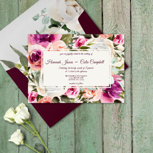 Elegant Floral Frame Pink Blush Purple Peach White Invitation