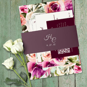 Elegant Floral Frame Pink Blush Purple Peach White Invitation Belly Band