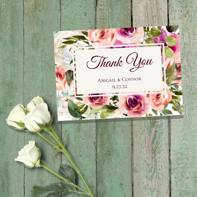 Elegant Floral Frame Pink Blush Purple Peach White Thank You Card (Creator Uploaded)
