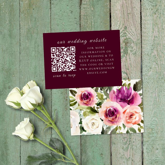  Elegant Floral Frame Pink Blush Purple QR Code  Enclosure Card (Creator Uploaded)