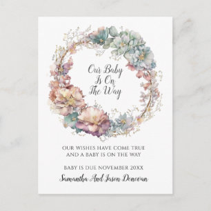 Elegant Floral Frame Pregnancy Announcement Postcard