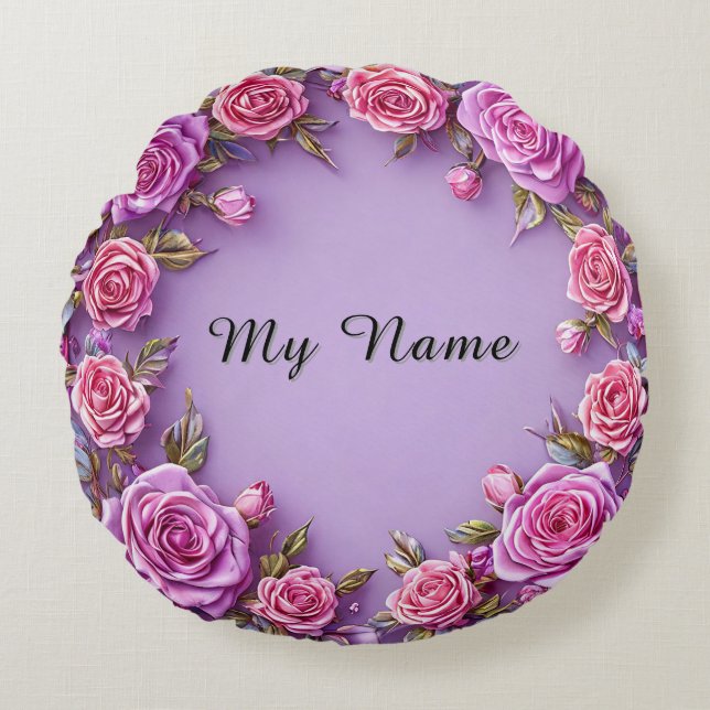 Elegant Floral Frame Round Cushion (Front)