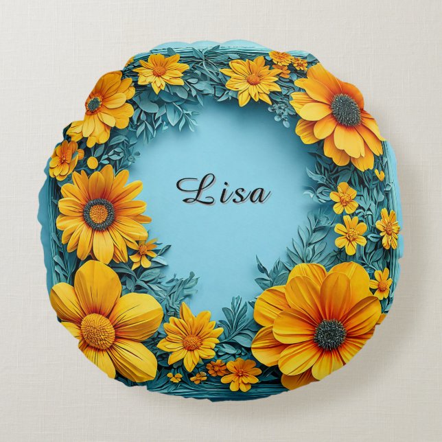 Elegant Floral Frame Round Cushion (Front)