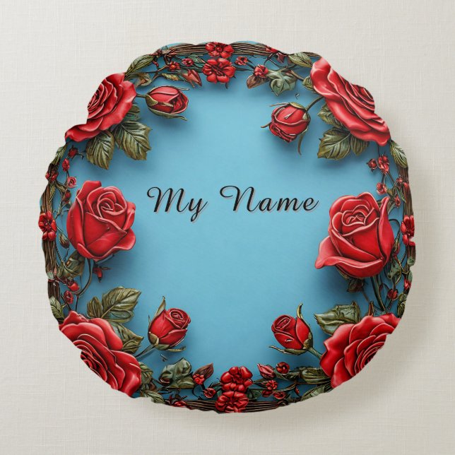 Elegant Floral Frame Round Cushion (Front)