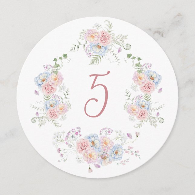 Elegant Floral Frame Round Table Number (Front)