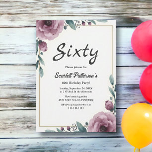 Elegant Floral Frame Rustic Boho 60th Birthday Invitation