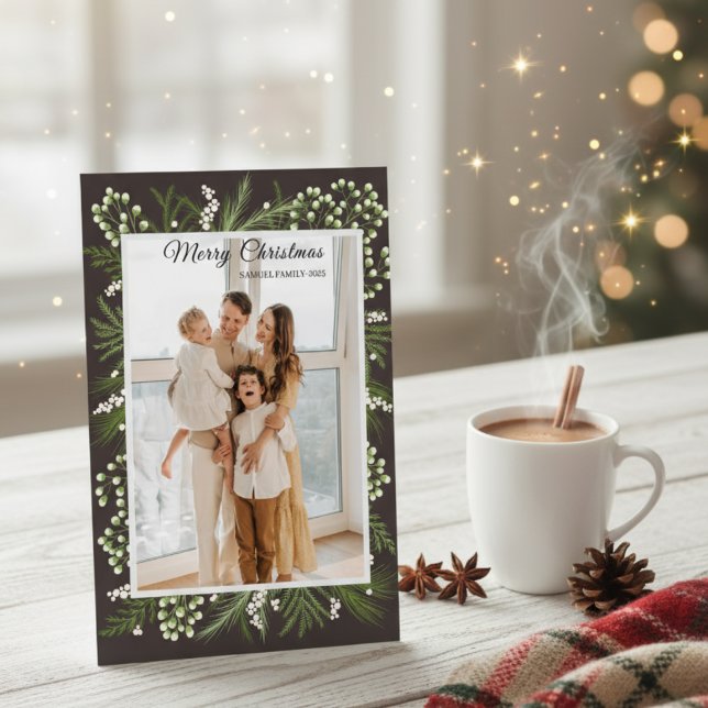 Elegant Floral Frame Simple Family Photo Holiday Card (Creator Uploaded)