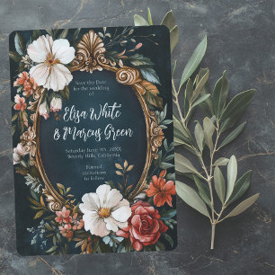 Elegant Floral Frame Vintage Wedding Engage CUSTOM Save The Date