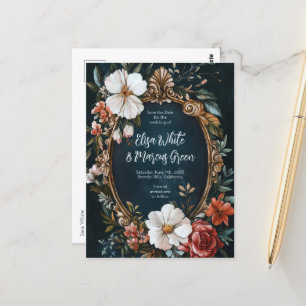 Elegant Floral Frame Vintage Wedding Save the Date Postcard