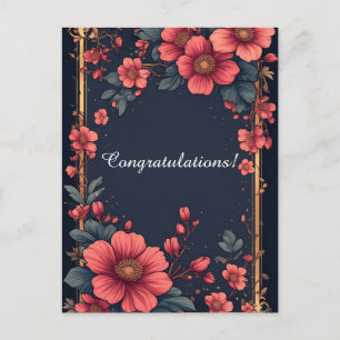 Elegant Floral Frame With Pink Flowers Postcard