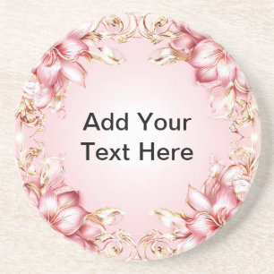 Elegant Floral Frame with Pink Lily Designs Coaster