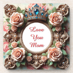 Elegant Floral Frame With Roses, Jewels Coaster