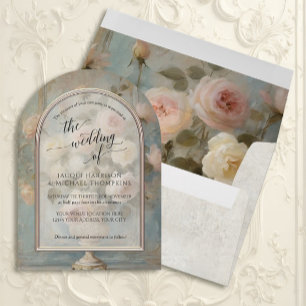 Elegant Floral French Blue Pink Wedding Invitation Envelope