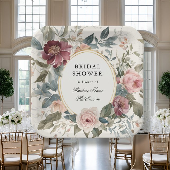 Elegant Floral French Gold Bridal Shower Tea Paper Plate (Creator Uploaded)