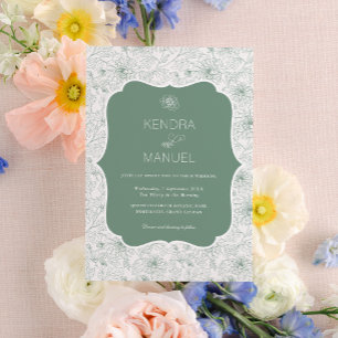 Elegant Floral French Toile Sage Green Wedding Invitation