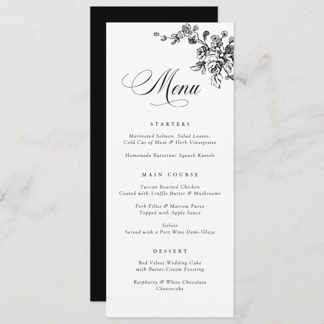 Elegant Floral French Vintage Toile Botanical Menu (Front/Back)