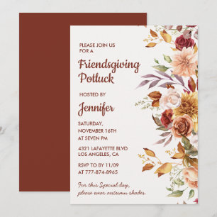Elegant Floral Friendsgiving Potluck Invitation